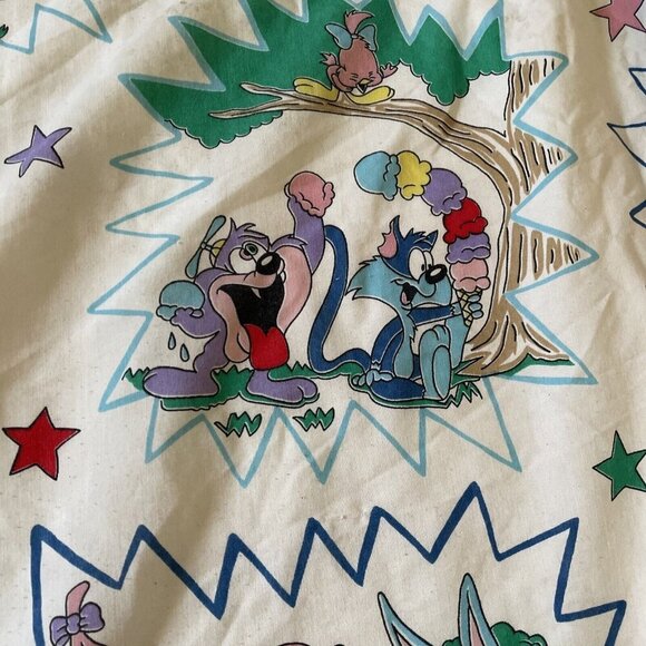 Vintage Tiny Toon Adventures 1990 Cartoon Twin Flat Sheet Cutter Fabric - Picture 4 of 13